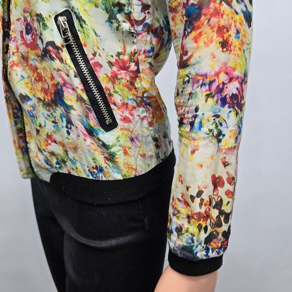 Zapa Woman Floral Bomber Jacket Full zip Size S Multicolor Lightweight Cotton - Picture 9 of 12